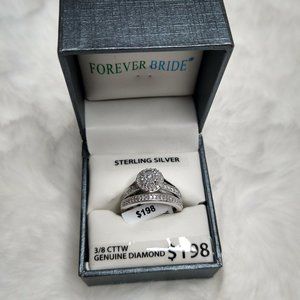 NIB Sterling Silver 3/8 CTTW Genuine Diamond Engagement Ring Bridal Set Sz 7